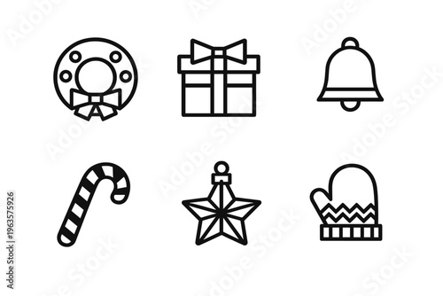 Icons of winter holidays include gifts, ornaments, and decorations for festive celebrations