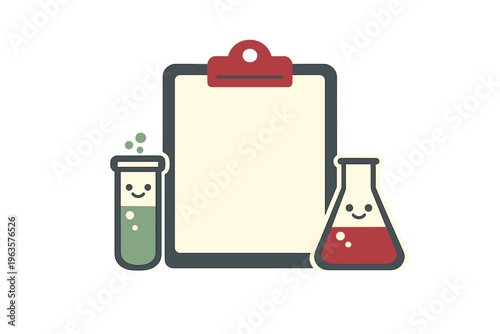 Science theme with lab equipment and a clipboard showing test tubes and flasks with smiling faces