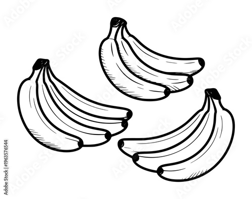 Hand Drawn Banana Bunches Isolated White Background fruit food