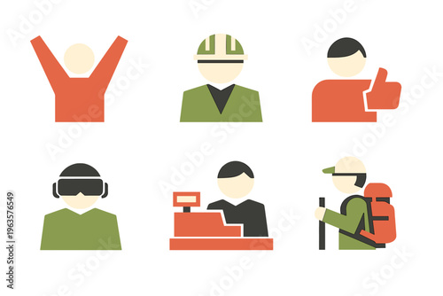 People engaged in different activities representing various professions and hobbies shown in simple illustrations with no background detail