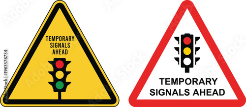 Traffic warning signs for road construction and signals ahead