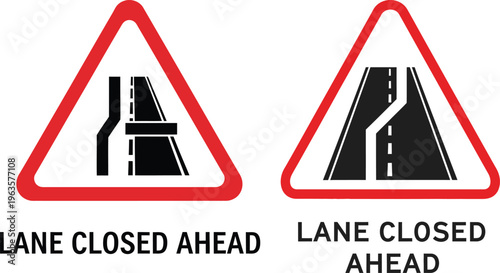 Road signs indicating lane closure ahead