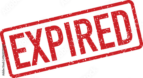 A striking red expired rubber stamp diagonally placed shows a clear message on a bright white surface