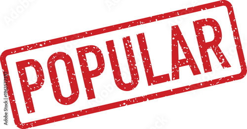 A striking red textured stamp prominently features the word POPULAR diagonally placed against a bright white plane