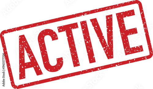 A textured red rubber stamp mark displays the word ACTIVE prominently against a clean white background