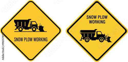 Heavy Snow Plow Working Sign for Winter Road Safety and Snow Removal Service Awareness