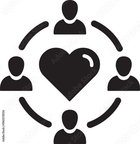 Community and love symbol with four people around a heart