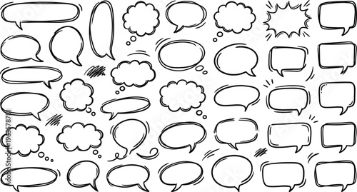 Hand Drawn Speech Bubble Vector Set Featuring Doodle Chat Boxes, Comic Dialog Clouds, and Message Balloons for Communication Design and Social Media Graphics
