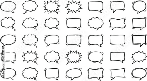 Quadro su tela Hand Drawn Speech Bubble and Thought Cloud Vector Set with Comic Style Sketch Ch