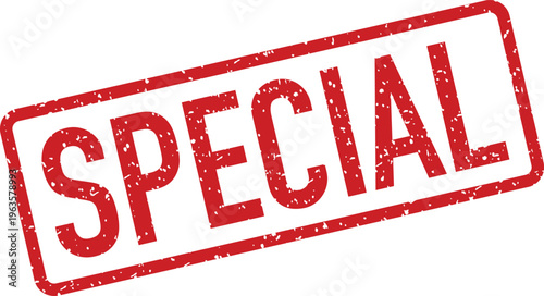 An eye catching red rubber stamp shows the word SPECIAL in bold capital letters on a clear white surface