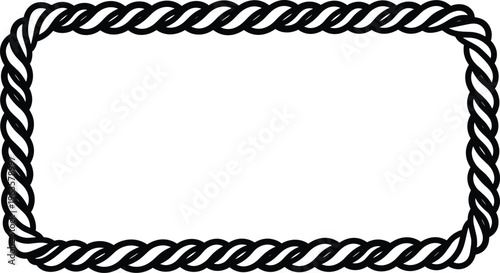 A black and white illustration depicts a thick twisted rope formed into a rectangular frame offering a simple border high quality professional detailed