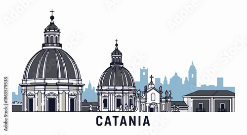 Stylized silhouette of Catania's skyline with prominent domes and buildings