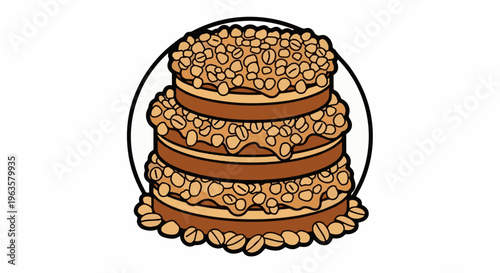 Stacked cake with peanut-like toppings and a circular border