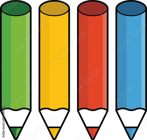 Four Colored Pencils Standing Upright With Sharpened Tips untitled illustration