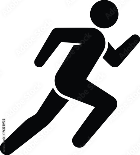 A minimalist black silhouette icon depicting a person in the motion of running or jogging fast Vector