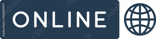 Online Text and Globe Icon on Dark Blue Background Keywords: online, internet, web, globe, world, network, connection, digital