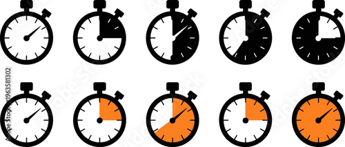 Set of Stopwatch Icons Illustrating Time Progress and Measurement timer clock