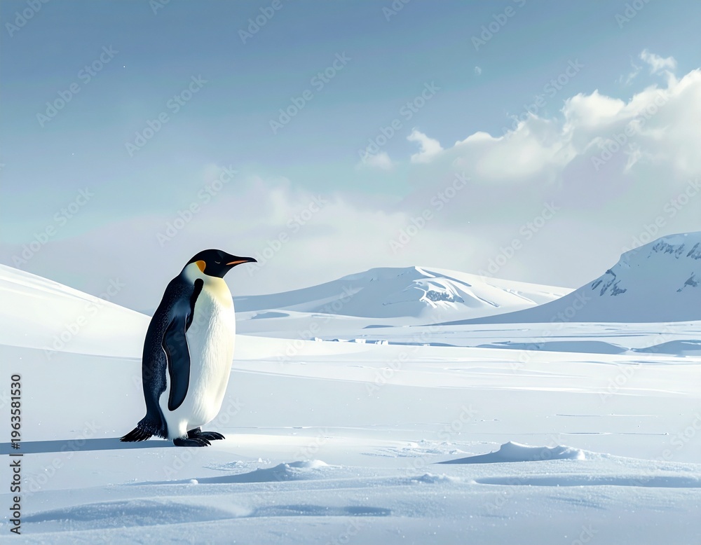 Obraz premium Pinguin auf verschneiter Ebene