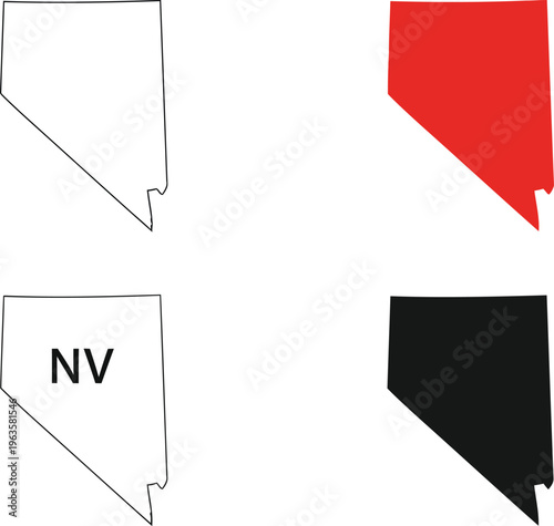 A collection of four simple vector outline maps representing the us state of nevada in america Vector