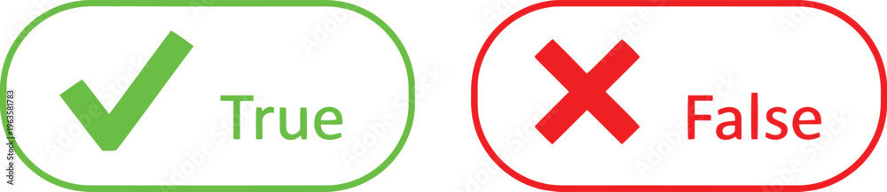 Obraz premium A simple graphic representation featuring a green checkmark for true and red cross for false Vector