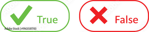 A simple graphic representation featuring a green checkmark for true and red cross for false Vector