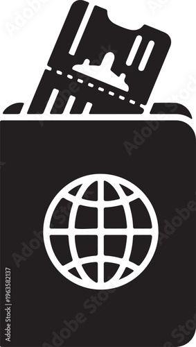 Passport and ticket icon for travel and tourism, international journey and holiday planning, vector graphic, boarding pass