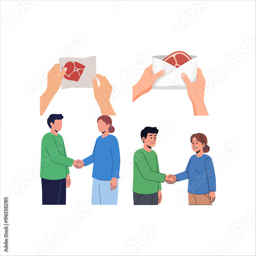 Eid al-Adha Sharing Meat and Handshakes Symbolizing Community and Tradition