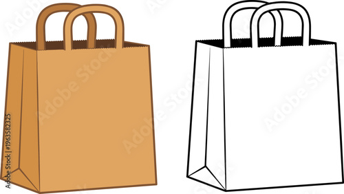 Two Paper Shopping Bags One Brown and One Outline paper bag brown bag