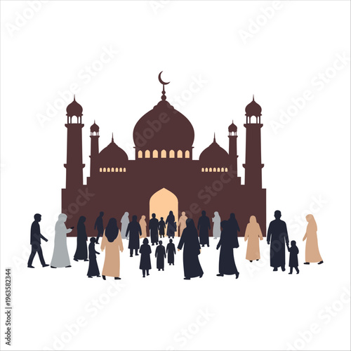 Eid al-Adha Celebration People Gathering at a Mosque for Prayer and Community