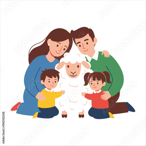 Happy Eid al-Adha with a Loving Family and a Cute Sheep