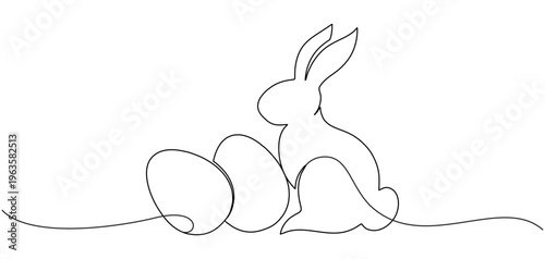 Vector line art style illustration of an easter bunny and ornaments for easter day background