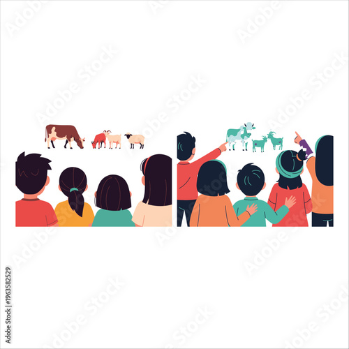 Children Observe Farm Animals for Eid al-Adha, Learning About Sacrifice and Tradition