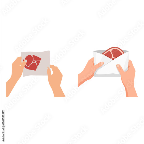 Eid al-Adha Meat Preparation and Delivery Illustration for Muslim Holidays