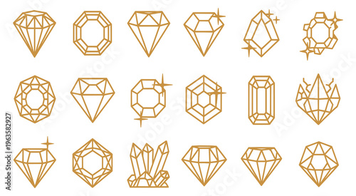 A collection of 15 different diamond icons