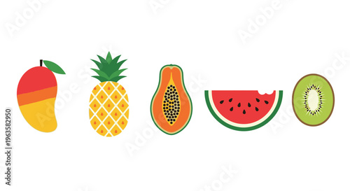 Assorted Exotic Fruits Collection - Mango, Pineapple, Papaya, Watermelon, Kiwi