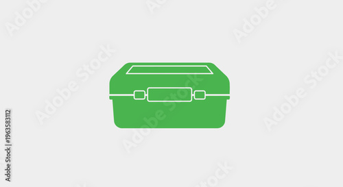 Green lunch box icon, isolated on a light gray background, simple design