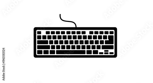 Minimalist computer keyboard icon, simple black and white illustration, vector graphic