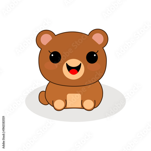 Adorable brown primate sitting and smiling in flat design graphic style with bold outlines