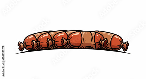 A row of linked sausages in a cartoonish style