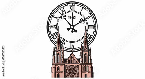 Gothic cathedral facade with a large Roman numeral clock above