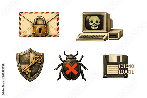 Symbols of security and technology with a focus on data protection and communication tools in a digital era