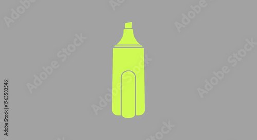 Neon Yellow Highlighter Pen Icon on Gray Background, Simple Graphic Design