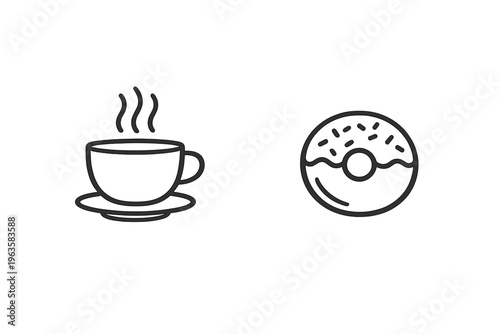 Coffee and donut served together in a simple arrangement on a white background during a casual snack time