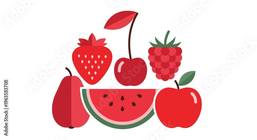 Vibrant Assortment of Fresh Fruits: Apple, Strawberry, Raspberry, Cherry, Pear, Watermelon