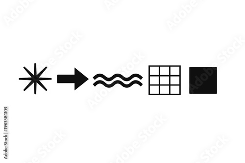 Symbols showing a flow of ideas leading to a specific outcome in a simple graphic design