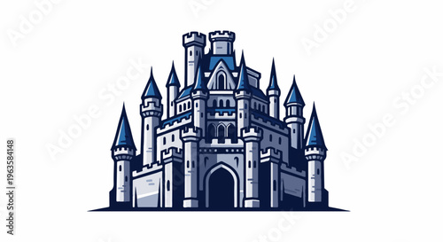 An imposing fantasy castle with multiple pointed towers and archways