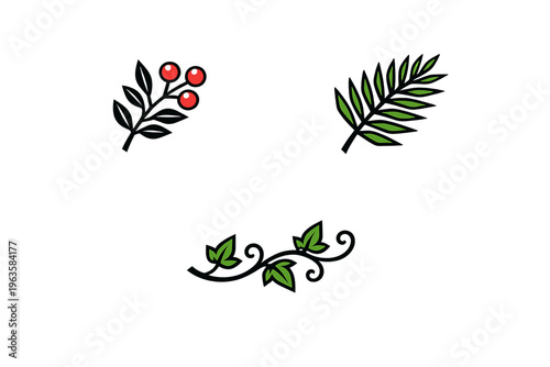 Plant artwork with leaves and berries placed on a white background during daytime