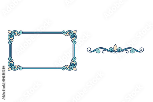 Decorative frames for various projects that show simple designs with lines and curves in blue and light colors
