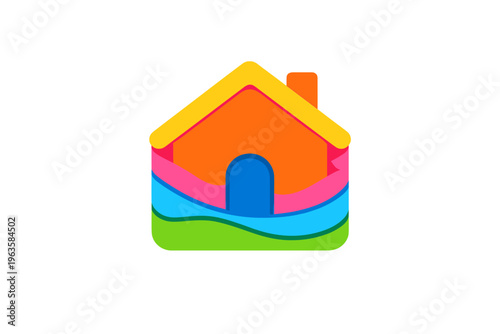 Colorful house graphic showing layers and simple design with bright colors for fun and playful look