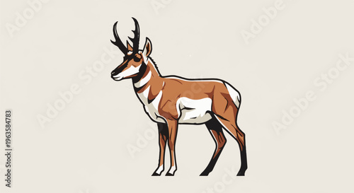A stylized illustration of a pronghorn antelope standing alertly against a plain background